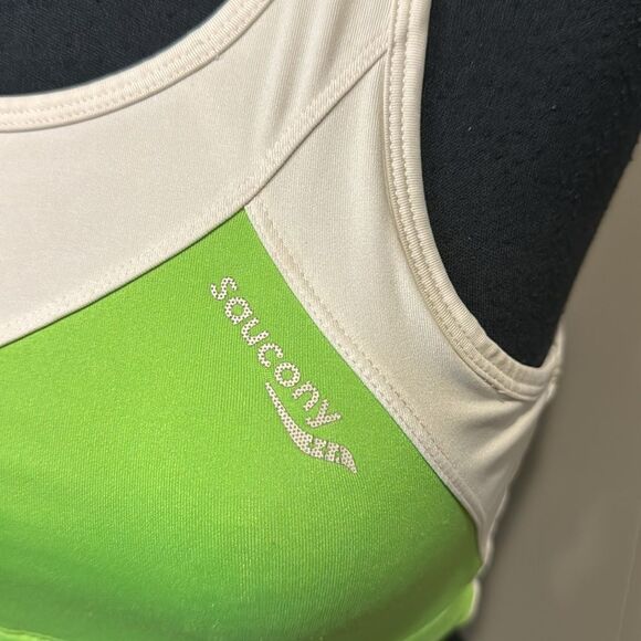 Saucony white/lime color block racerback sports bra. Small. - Picture 2 of 4